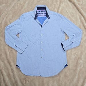 MICHELSONS LONDON LIGHT BLUE OXFORD DRESS SHIRT, SIZE MEDIUM